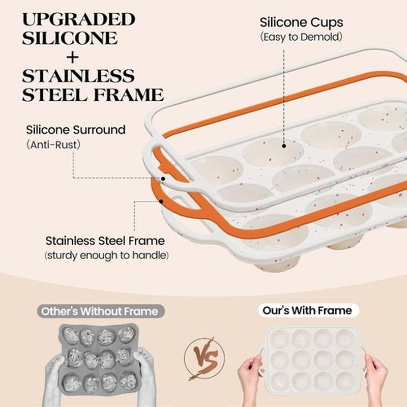 Skiennix 8-Piece Baking Pans Set - Nonstick Silicone Bakeware with Metal Reinforced Frame | Cream Color