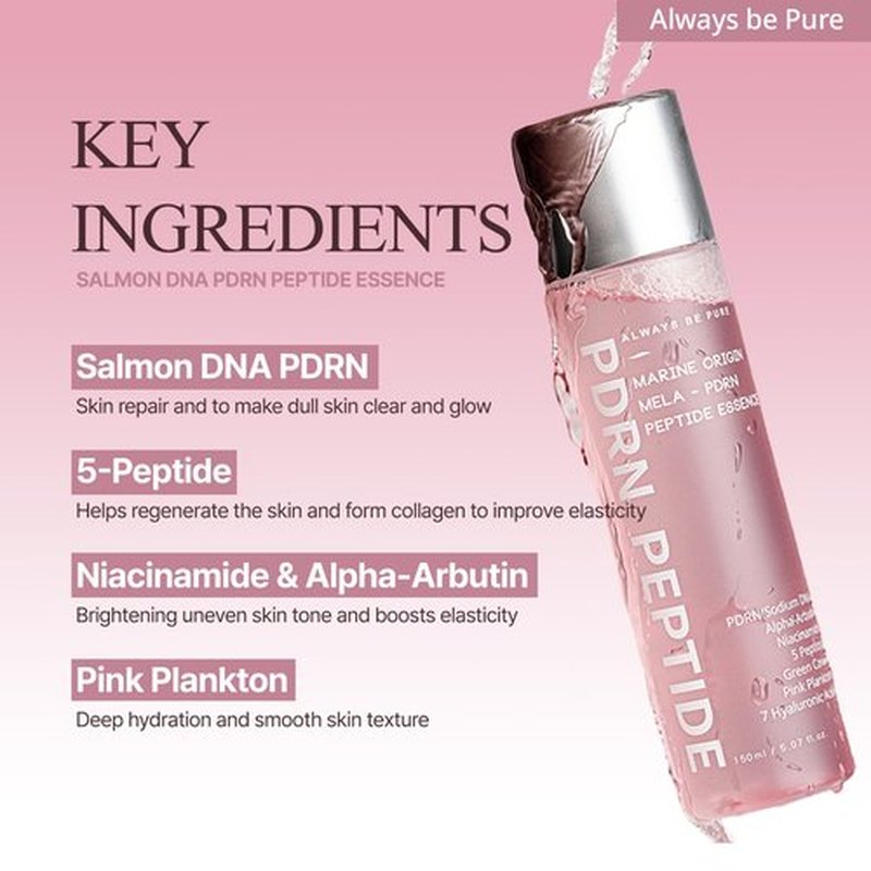 Always Be Pure Marine Origin Mela-PDRN Peptide Essence, Skin Renewal Serum with Salmon DNA, Niacinamide for Glowing Skin, Korean Skincare, 150ml/5.07 fl.oz.