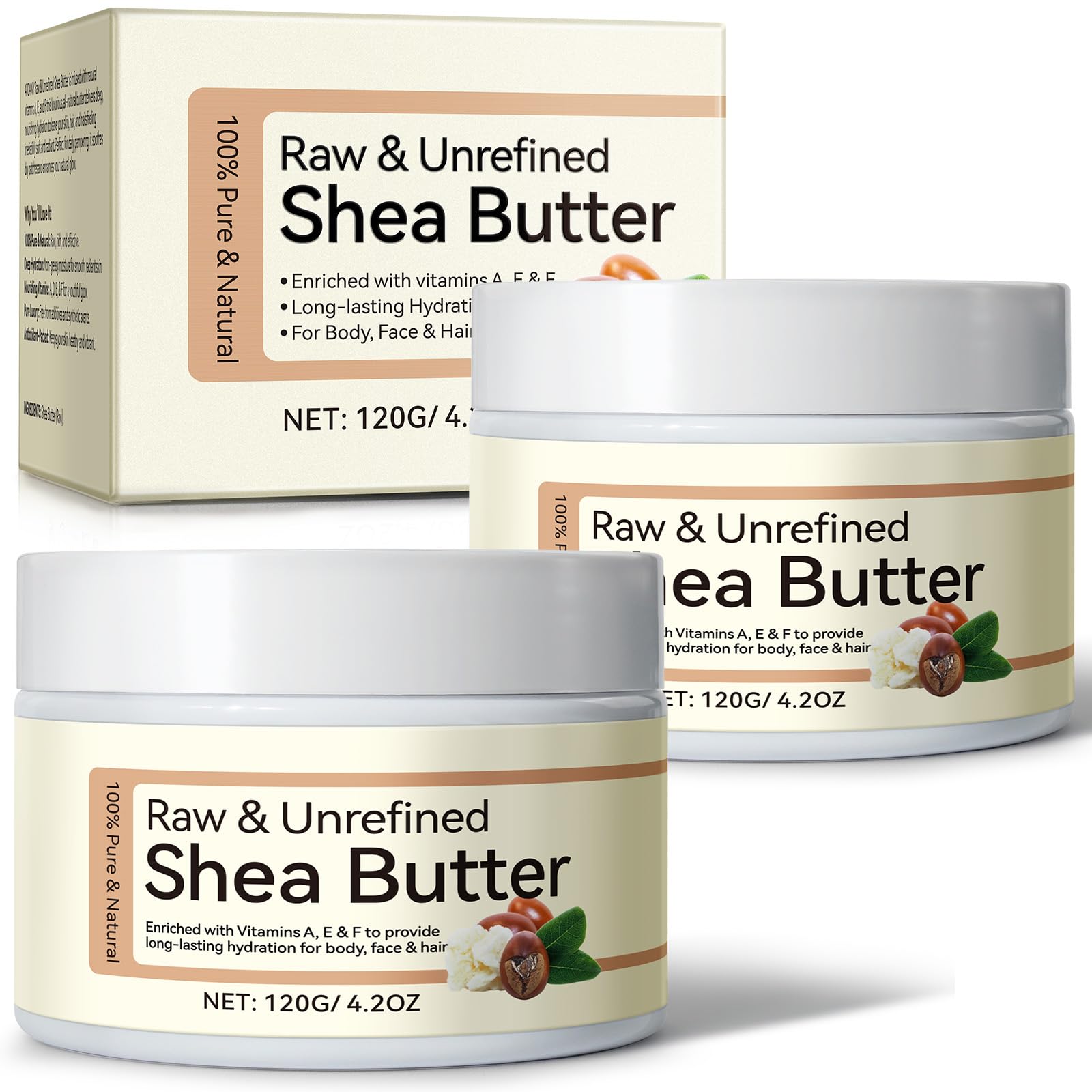 Xaarty 2Pack Shea Butter Raw Organic, Pure & Natural Unrefined Shea Butter Hand Cream, Packed with Vitamins A, D, E & F, Moisturizing & Locking Water, Keeps Skin Healthy and Vibrant, 8.4 Oz