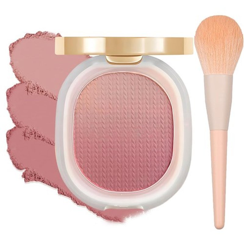 Lilyloria Matte Face Blush Powder for ‌Cheeks‌ with Brush ‌Blendable‌ Long-wear Olive complexion Talc-free (03) Plum Rose