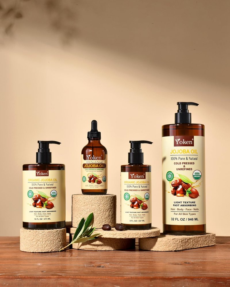 Yoken USDA Organic Jojoba Oil Cold Pressed 8 fl oz, 100% Pure & Natural Unrefined Jojoba Oil for Face Hair & Skin Massage, Hexane Free, Deeply Moisturizing Body Carrier oils Multi-Purpose Serum