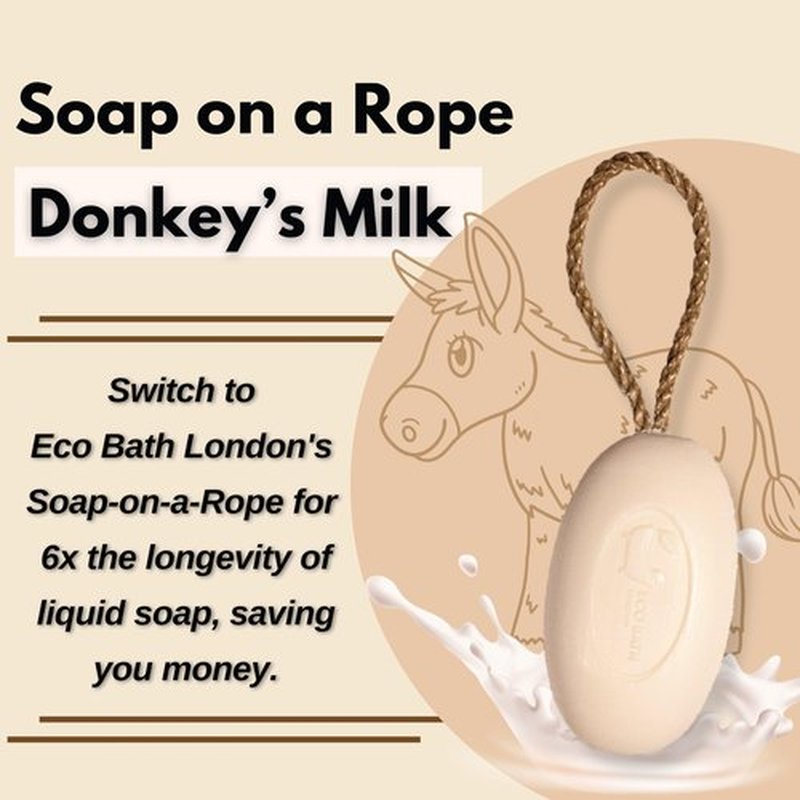 Eco Bath London Donkey`s Milk Soap on a Rope – Made in France – Traditionally Crafted Natural, Skin-Friendly, Long-Lasting & Moisturizing Soap 7.76 oz (220 g) (Donkey`s Milk)