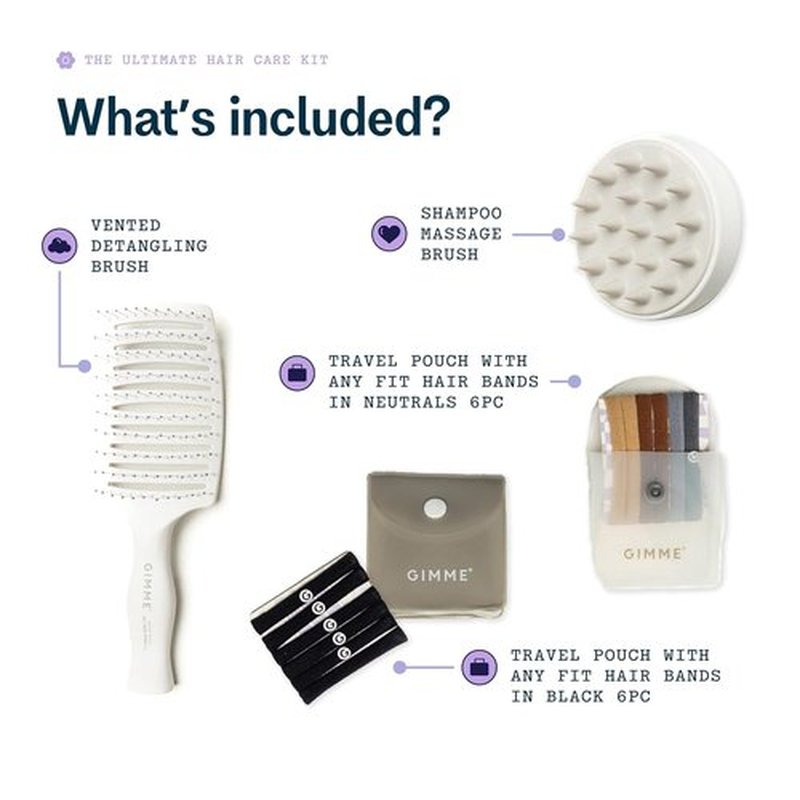 Gimme Beauty Magic Is In The Hair Gift Box - Essential Hair Care Set for All Hair Types - Includes Bands, Detangler & Massage Brush