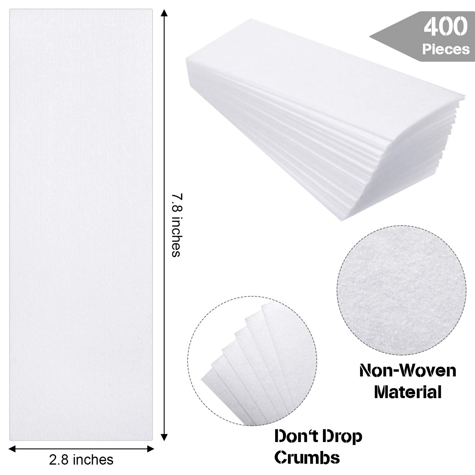 Maitys 400 Non-woven Waxing Strips 2.8x 7.9 Inches for Facial, Body, Leg, Face and Bikini Hair Removal(White)