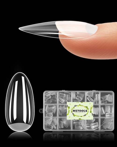 Extra Thick Short Almond Nail Tips, Natural Curve Strong Clear Pre-etched Press on Nail Gel Extension, Full Cover False Nail Tipsfor Acrylic French Salon DIY 15 Sizes 360 pcs