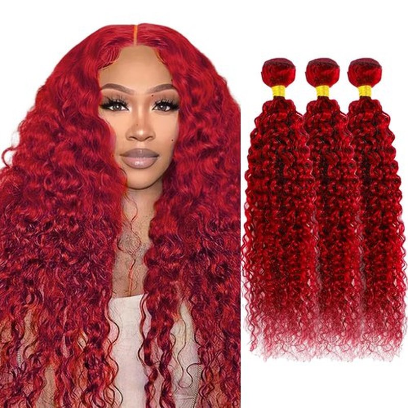 Red Bundles Water Wave Bundles Human Hair 12 14 16 Inch Unprocessed Brazilian Virgin Hair Weave 3 Bundles Red Water Wave Human Hair Extensions 50 Grams Per Bundle