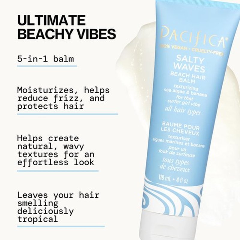 Pacifica Salty Waves Beach Hair Balm - Unisex 4 oz Styling Balm for Effortless Beachy Waves