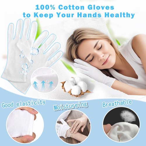 12 Pairs Moisturizing White Cotton Gloves for Dry Hands Eczema Gloves for Men and Women, Stretchable Reusable Cloth Gloves for Coin Jewelry Silver Inspection 12 Pairs (White, XL)