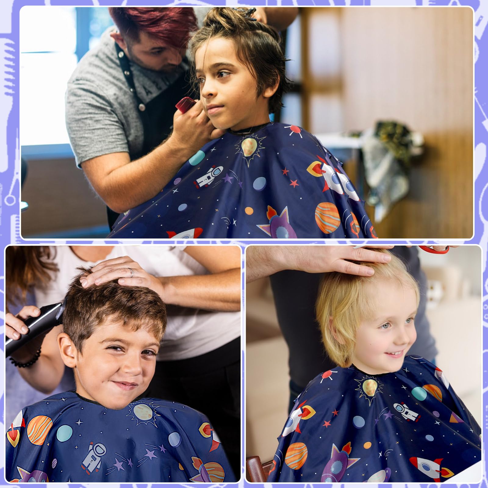 FEBSNOW 3 Pack Kids Hair Cutting Cape Professional Hairdressing Salon Cape for Children Salon Barber Styling Coloring Hair Hair Cutting Cape Accessories（3 Style）