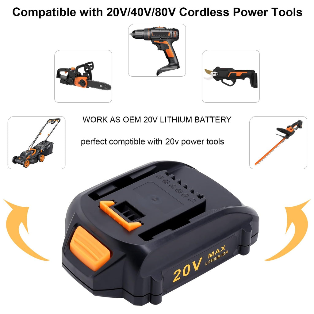 Cailingbat 2Pack Compatible with Worx Battery 20V Max 3.0Ah WA3525 WA3520 WA3575 WG151s WG155s WG251s WG255s WG540s WG545s WG891 20V Cordless Power Tools Battery Pack