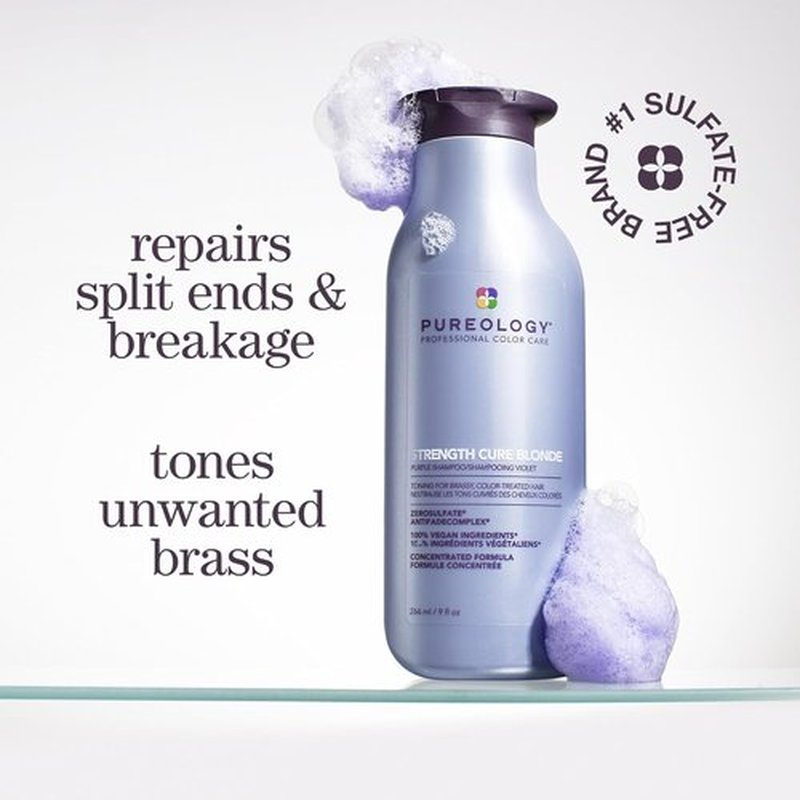 Pureology Strength Cure Blonde Purple Shampoo - Tones & Fortifies Blonde Hair, Sulfate-Free & Vegan