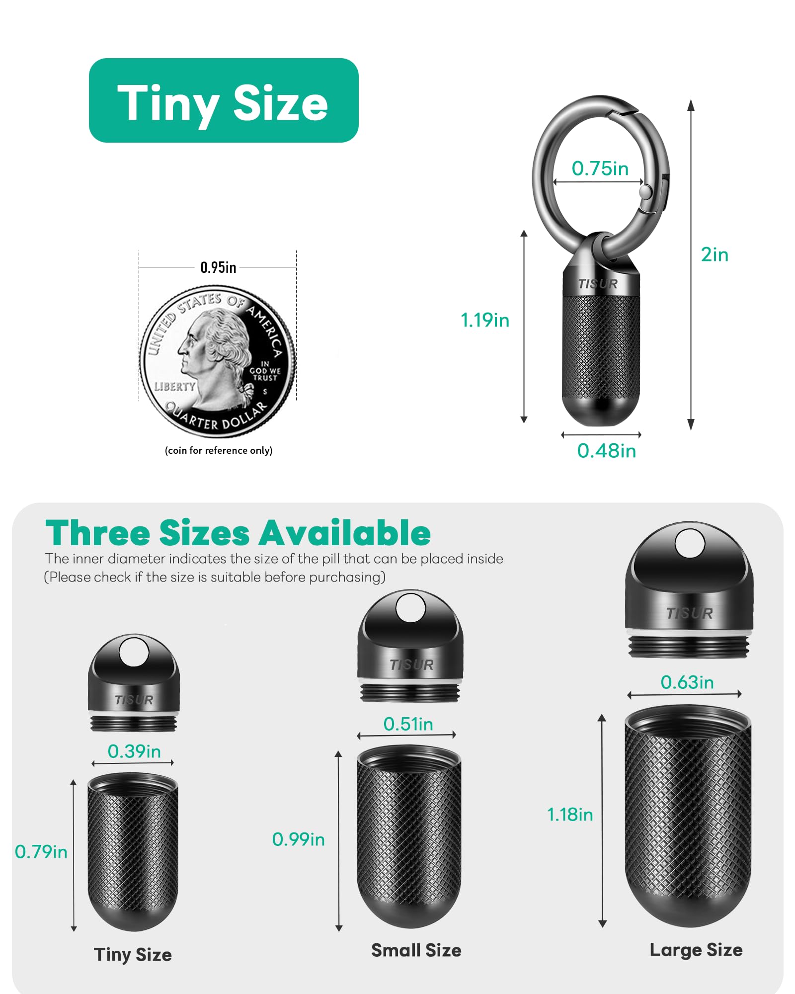 TISUR Small Keychain Pill Holder Case Titanium Pocket Pill Container