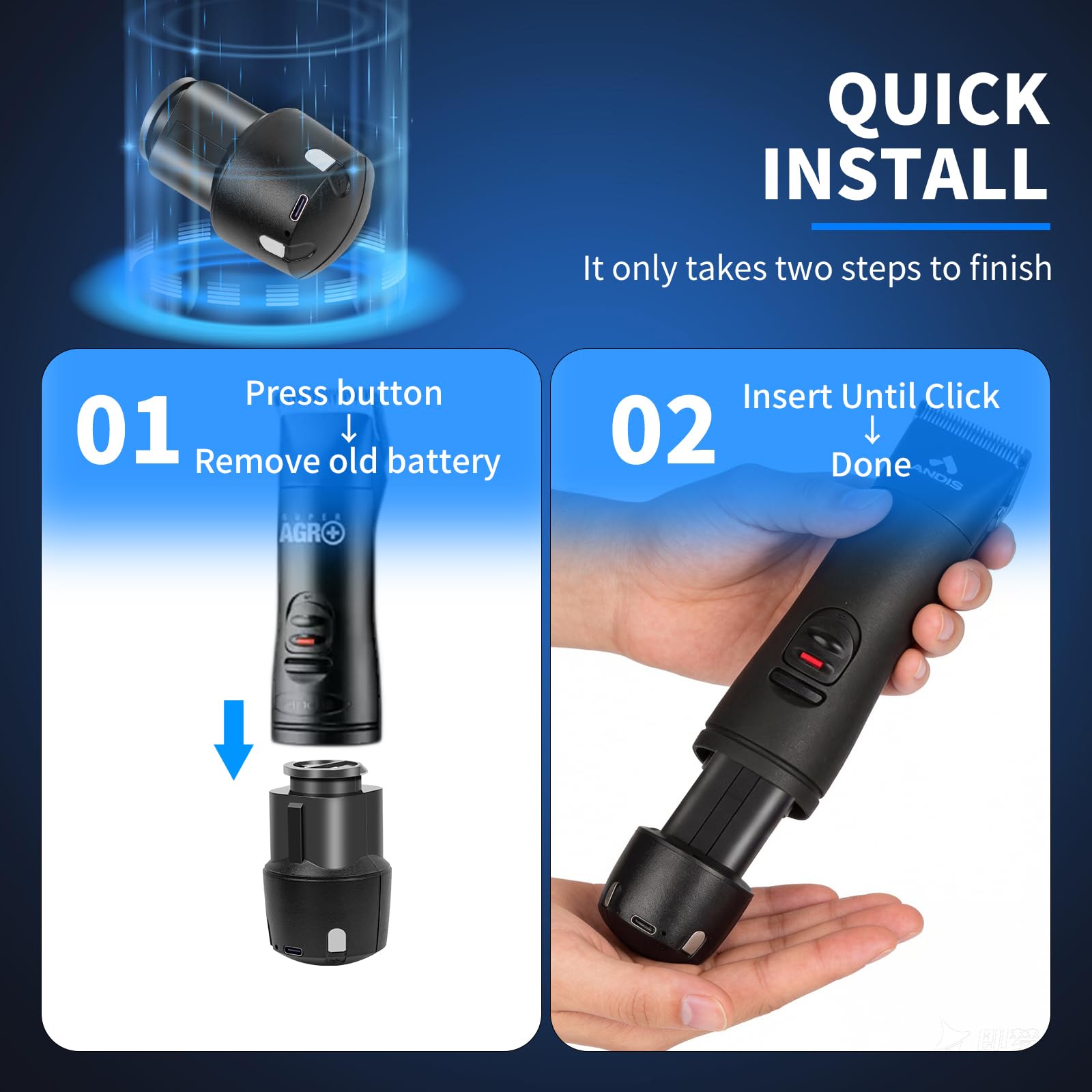CBQ BGR Battery Replacement for Andis PowerGroom AGR BGR Pet Clippers Compatible with AGR+, BGR+, AGRV, BGRV, Super AGR Plus Long-Lasting (2300mAh NiMH)