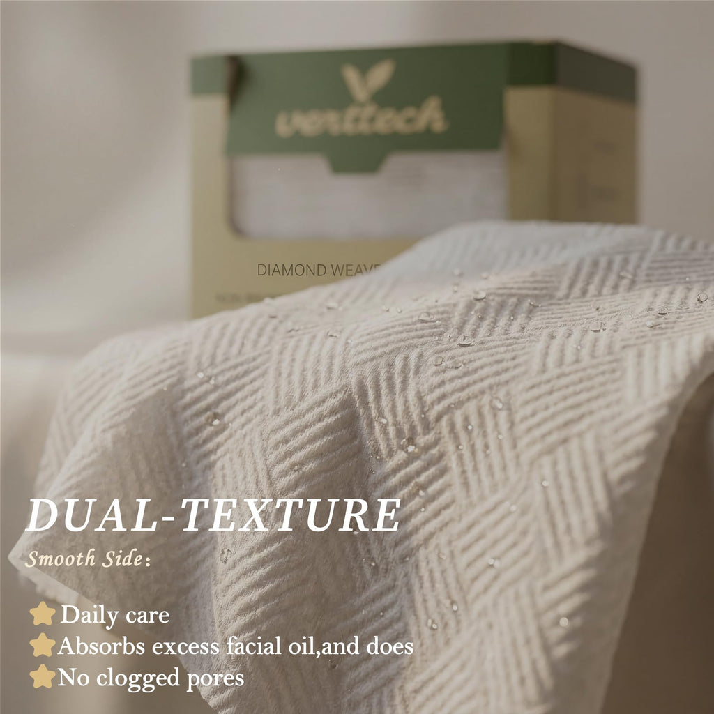 verttech™ Diamond Weave Clean Towels for Face 50 Count, XL Disposable Face Towel 10"x12" Clean Towels Blemish Control, Ultra Absorbent Makeup Removal & Daily Cleansing