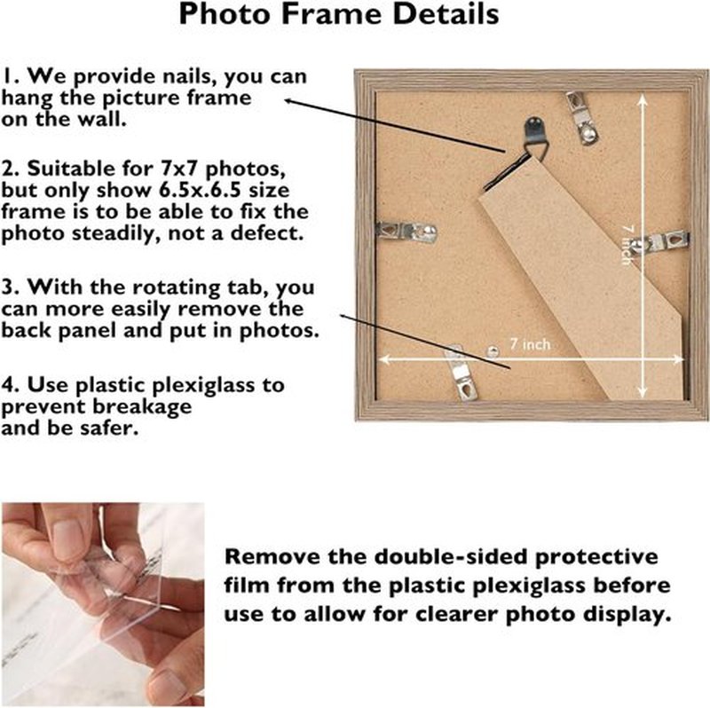 JCJMY 7x7 Picture Frame - Rustic Brown Wall & Tabletop Display | Shatter-Resistant Plexiglass