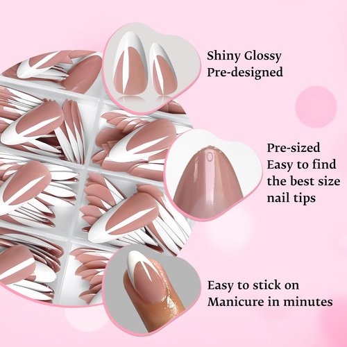 240pc Almond Press on Nails Medium Fake Nails, French Tips Nails Press on Nail Almond Glue on Nails Coffee Acrylic-Nail Medium Press-on French False Nail Artificial Fingernail with Glue Tab