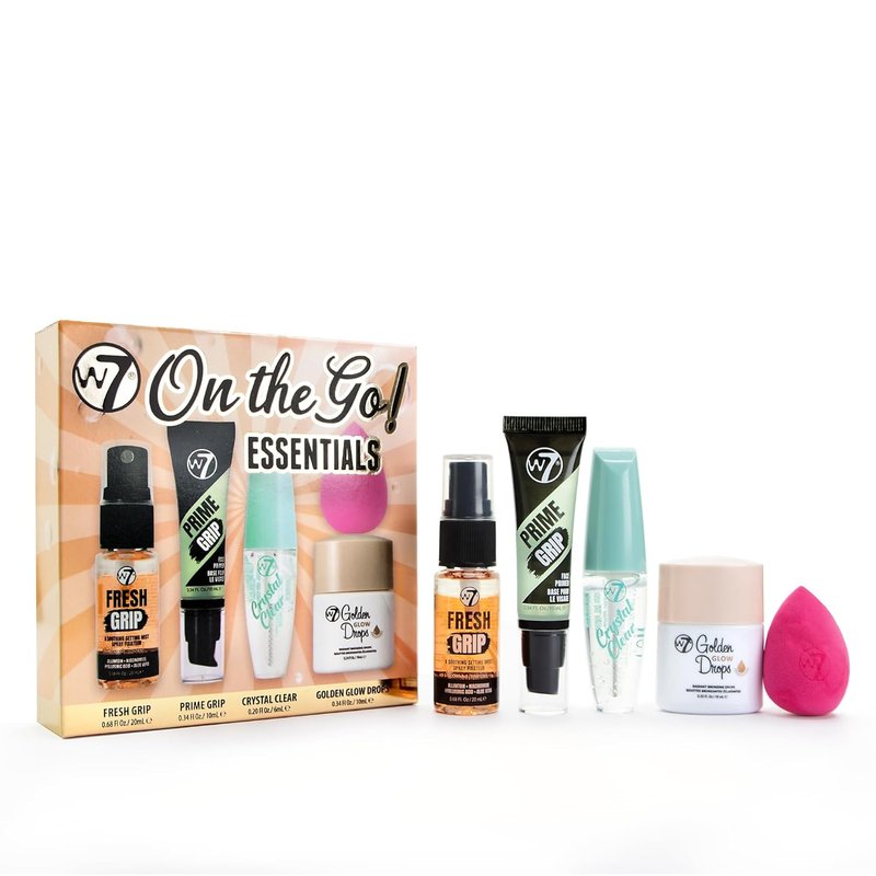 W7 On The Go Essentials Set - Mini Makeup Must-Haves with Primer, Setting Spray & Mascara | Travel Size Beauty Kit