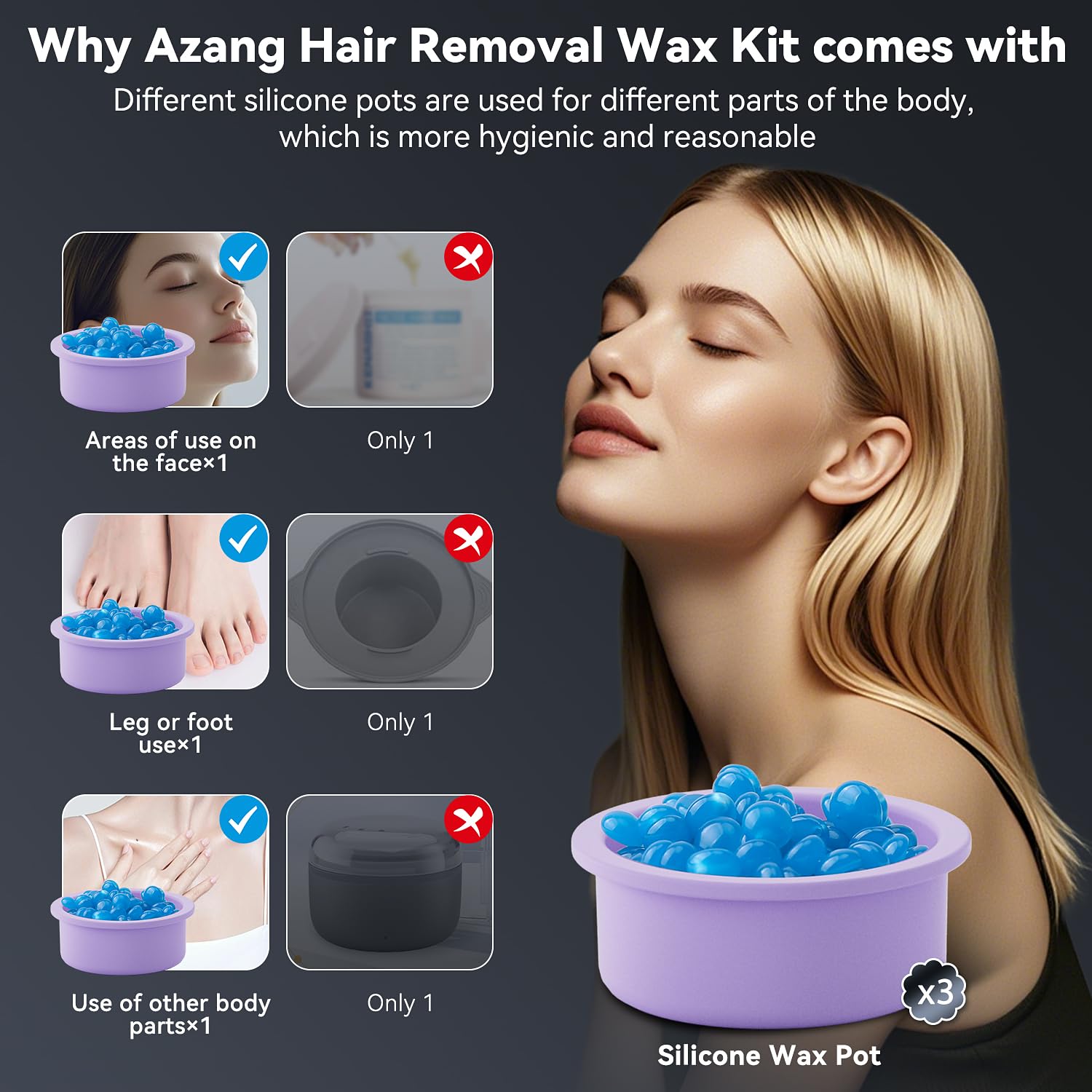 Azang Nose Wax Kit Portable Warmer ｜100g Wax｜Rapid Heating｜24 Applicators + 12 Nose Hair Sticks｜3 Silicone Pots｜Travel Size｜Unisex｜Global Recycled Standard
