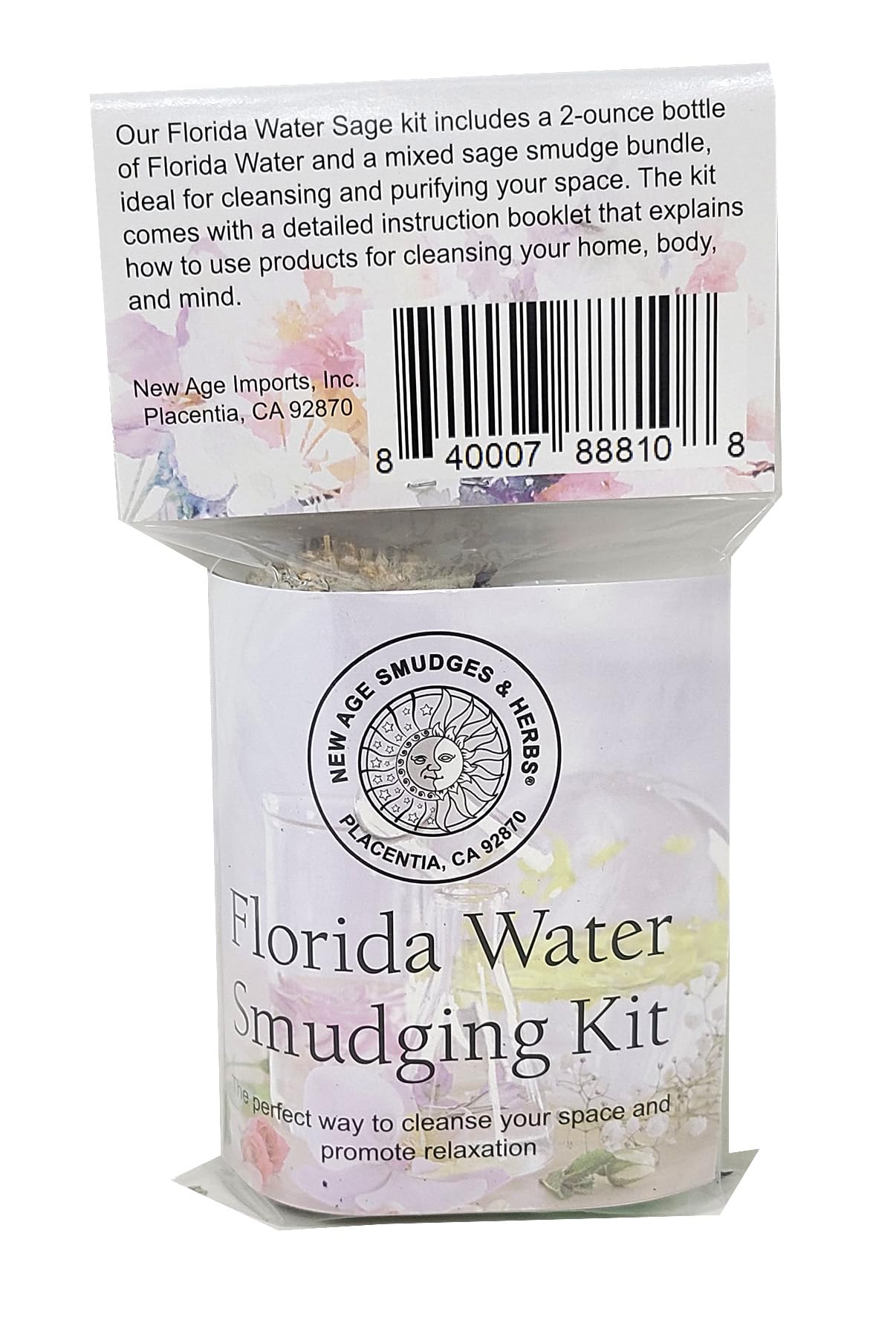New Age Smudges & Herbs-White Sage Mix w/Lavender, Lemon Slice & Palo Santo Sage 4 inch Incense Smudge Bundle w/Florida Water 2oz Bottle- Cleansing Sage Incense & Water, Smudging Rituals. (FW-KIT-01)