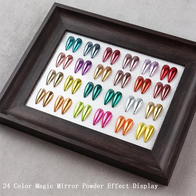 24Pcs Chrome Nail Powder Set - Metallic Mirror Effect Holographic Iridescent Aurora Mermaid Nail Powder Pigment Silver Red Green Gold Nail Chrome Powder for Nails Art Decoration(24 Eye Shadow Sticks)