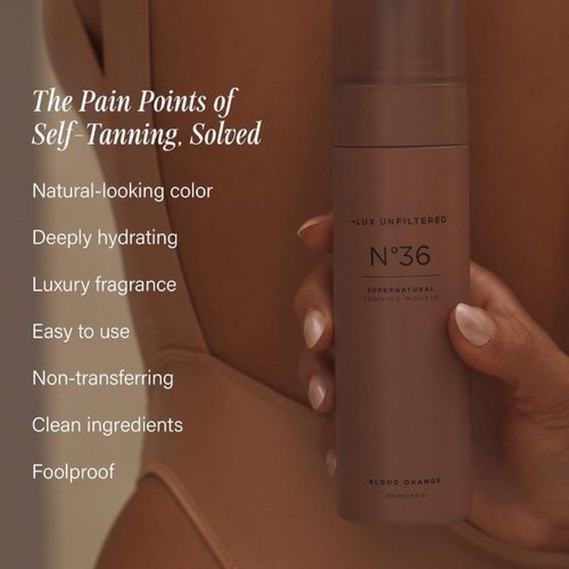 Lux Unfiltered N°36 Self Tanning Mousse - Hydrating, Streak-Free Sunless Tanner | Vegan & Cruelty-Free - Blood Orange