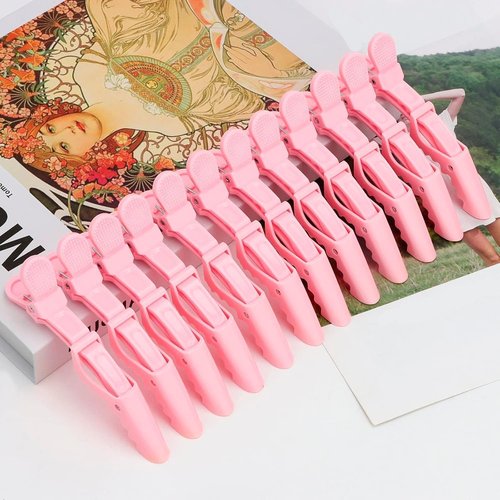 ACO-UINT 24 Pack Alligator Hair Clips for Styling, Sectioning Crocodile hair Clips Professional Barber Accessories for Salon of Thick Curly Volume Hair (Pink)