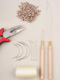 WENNALIFE Sew in Hair Extension Kit Hair Extension Tools, 200 PCS Blonde Micro Ring Beads, 1 Pulling Needle, 1 Loop Needle, 1 Plier, 1 Thread, 4 Curved Needles, 2 Straight Needles, 2 J-needles