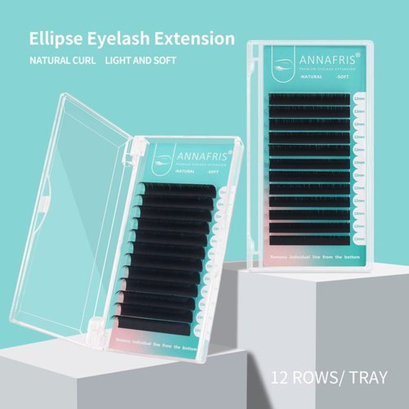 ANNAFRIS Ellipse Flat Eyelashes Extension 0.20 D Curl 8-15mm Natural Soft Matte Black Faux Mink Individual False Lashes Split Tips Light Lashes Extension Supplies (0.20D,8-15mm)