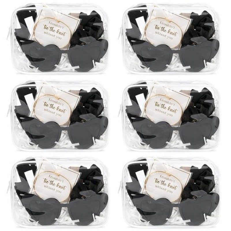 DEEKA 30 Pcs Bridesmaid Proposal Bag Set Gift Clear Makeup Toiletry Bag Bachelorette Party Favors Sunglasses Hair Claw Clips Scrunchies Knot Bracelets Bridal Wedding Party Gifts (Black)