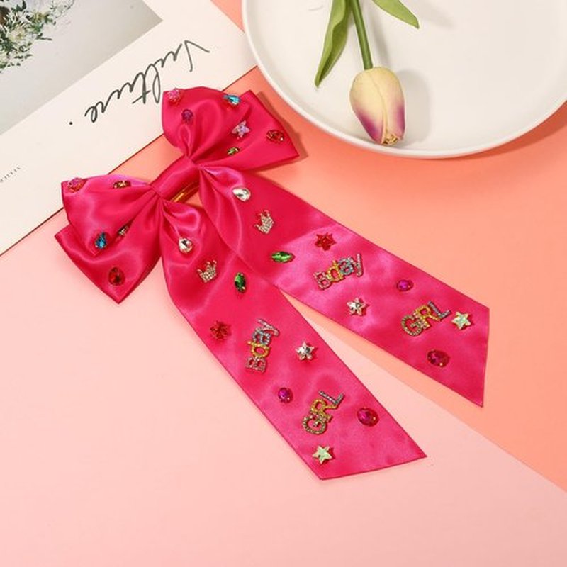 Birthday Hair Bows for Women Crown Birthday Girl Hair Bow Clips Crystal Pearl Star Jeweled Big Hair Bows Pink Bow Satin Hair Ribbons Accessories Gifts Party Favors (Pattern B1)