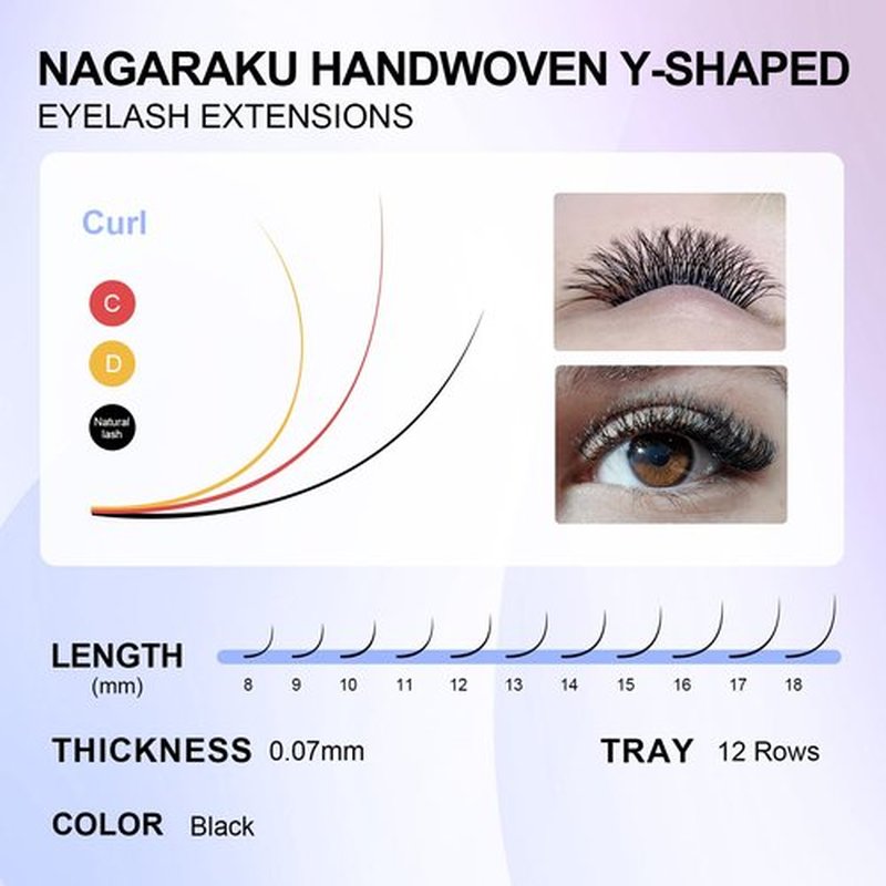 NAGARAKU 3 Tips Triple YYY Eyelash Extensions Supplies y lash 0.07mm D curl Mix Tray 8-15mm Premade 6D Easy Fan Russian Volume Faux Mink Matte 12 rows Wispies Crisscross Eye Lashes