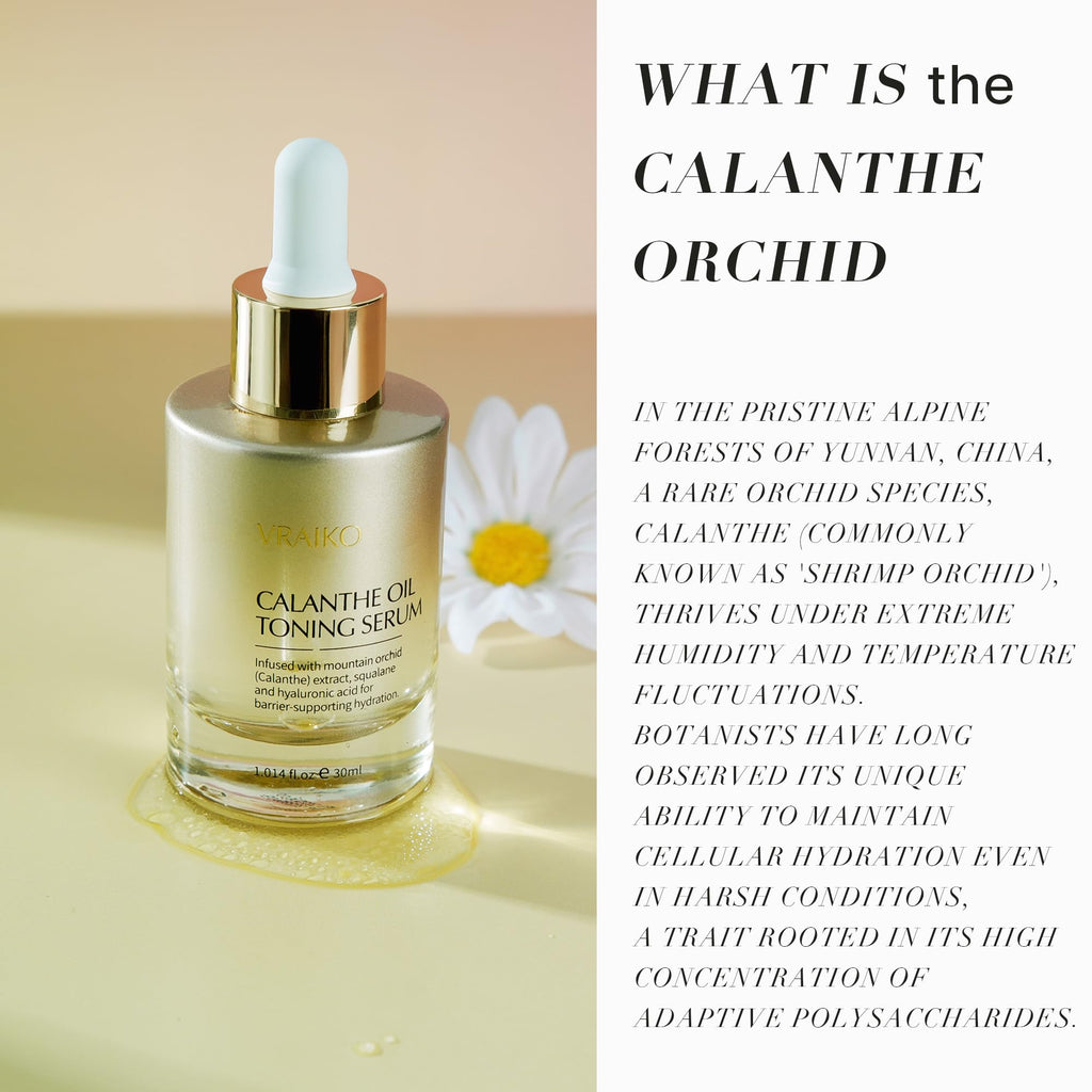 VRAIKO Gua Sha Face Oil Serum | 1st High-Altitude Calanthe Orchid Product | Detox, Plump, Anti-Oxidant, Soothing | Alpine Botanic, Cruelty Free, Natural, 1 fl oz
