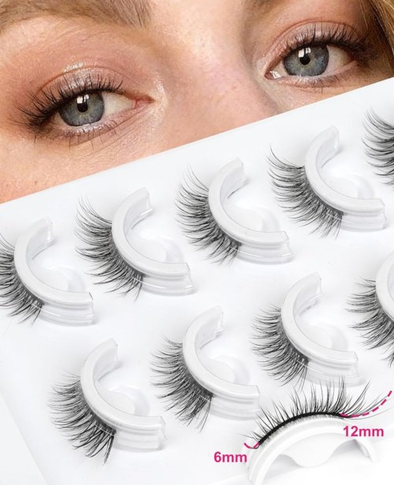 Half Self Adhesive Eyelashes Glueless - 3/4 Corner Natural Eye Pre-glued Waterproof Glueless No Glue Needed Reusable Stick on False Strip Lashes by EMEDA(Half Lashes 874 with Tweezers)