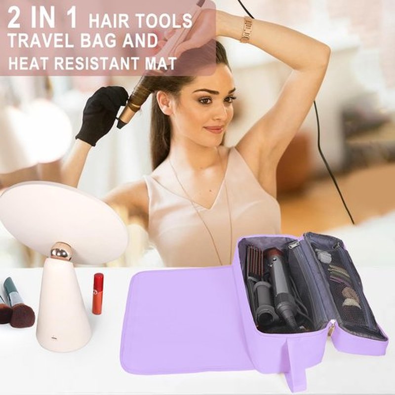 FAMOPLAY Hair Tools Travel Bag with Heat Resistant Mat Hair Styling Accessories Storage Case for Hair Dryer Flat Iron Straightener Curling Iron Haircare Accessories Travel Essentials for Women