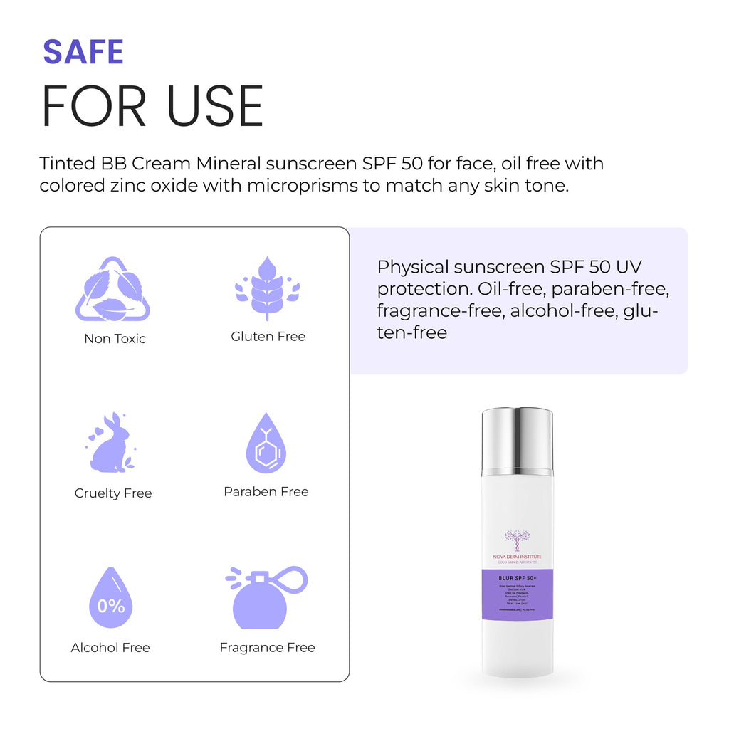 NOVA DERM Blur It Up SPF 50 Face Sunscreen Moisturizer with Zinc Oxide, Daily Face Moisturizer with SPF, Sunscreen for Dry Skin Made in USA (1.7 fl oz)
