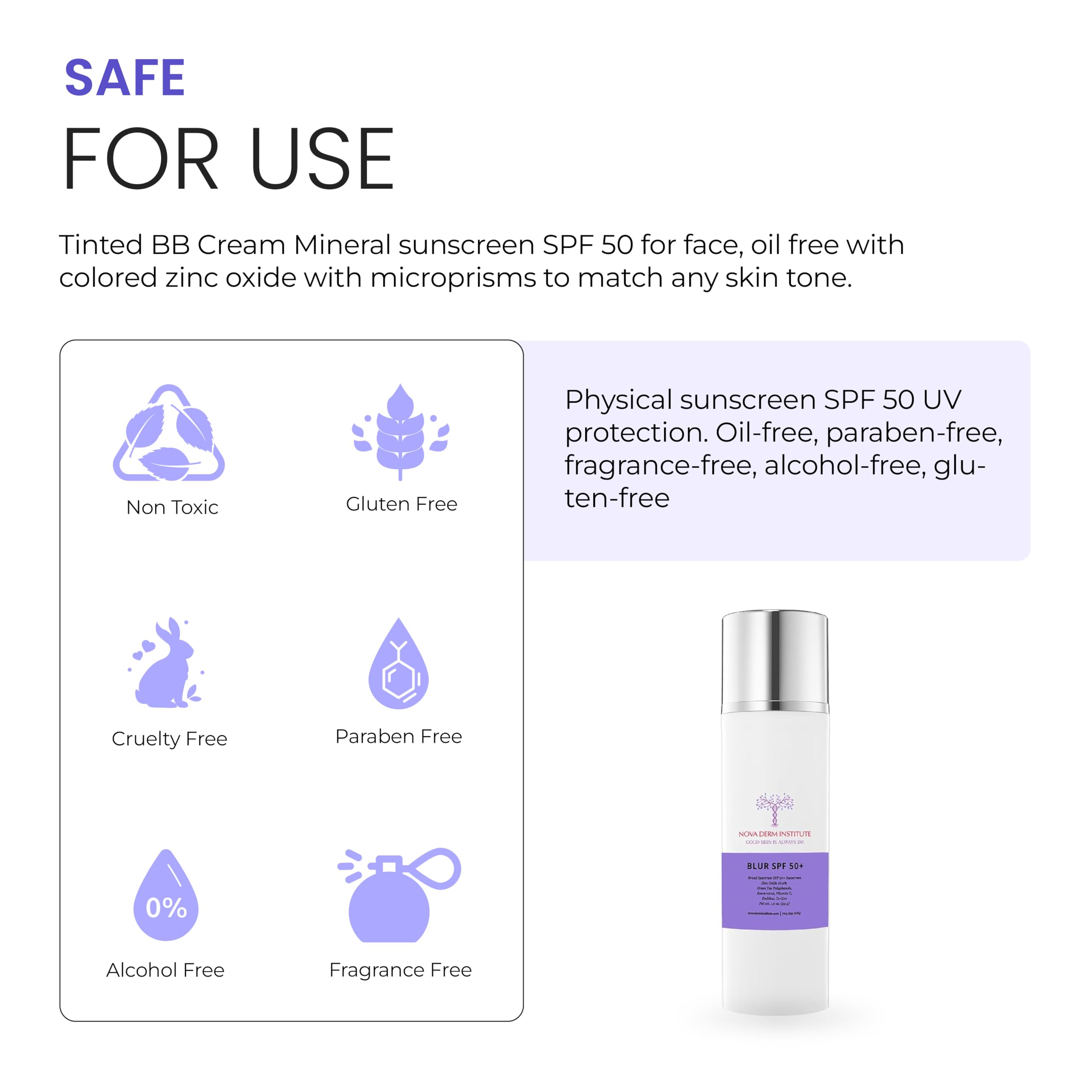 NOVA DERM Blur It Up SPF 50 Face Sunscreen Moisturizer with Zinc Oxide, Daily Face Moisturizer with SPF, Sunscreen for Dry Skin Made in USA (1.7 fl oz)