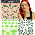 ENYACOS Ivy Face Sticker Set with Face Paint Temporary Tattoos and Green White Face Gems, Glitter Ivy Accessories for Halloween Costume, Cosplay Festival Makeup for Women Girls (A)