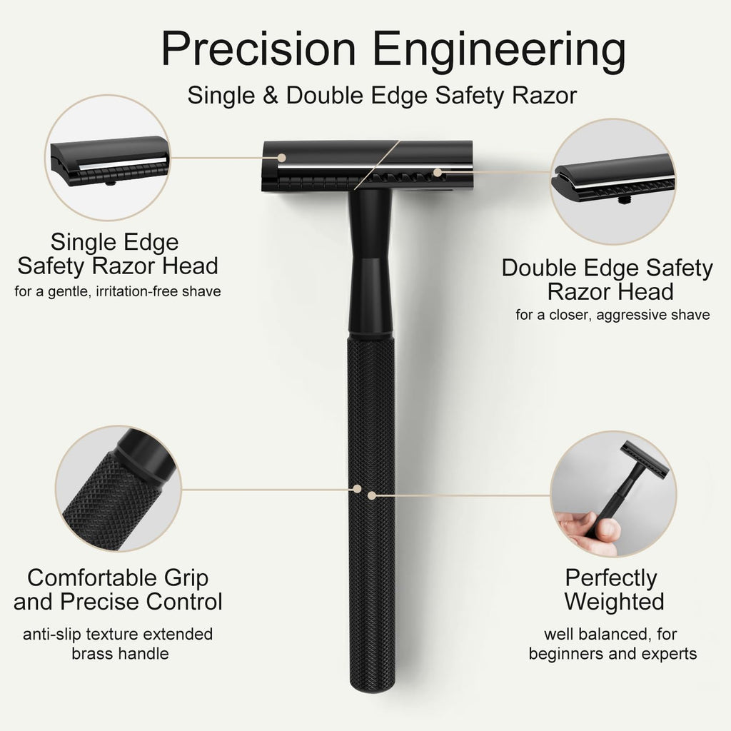 THURLADY Single Blade Safety Razors for Men, Matte Black