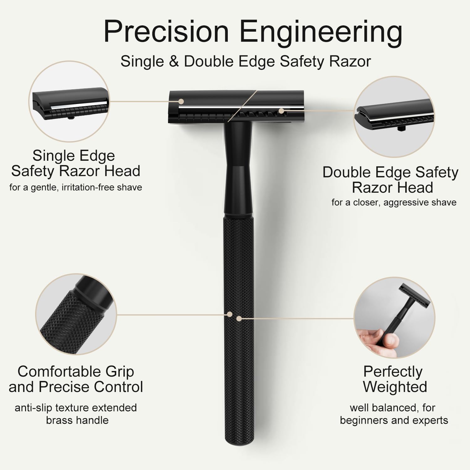 THURLADY Single Blade Safety Razors for Men, Matte Black