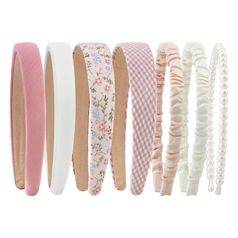 VKLANBGO 7pcs Headbands for Women with Different Designs, Non Slip Flower Headband Set, Cute Pearl Headbands for Girls, Hair Accessories Birthday Thanksgiving Christmas Gift for Girl Women, Green