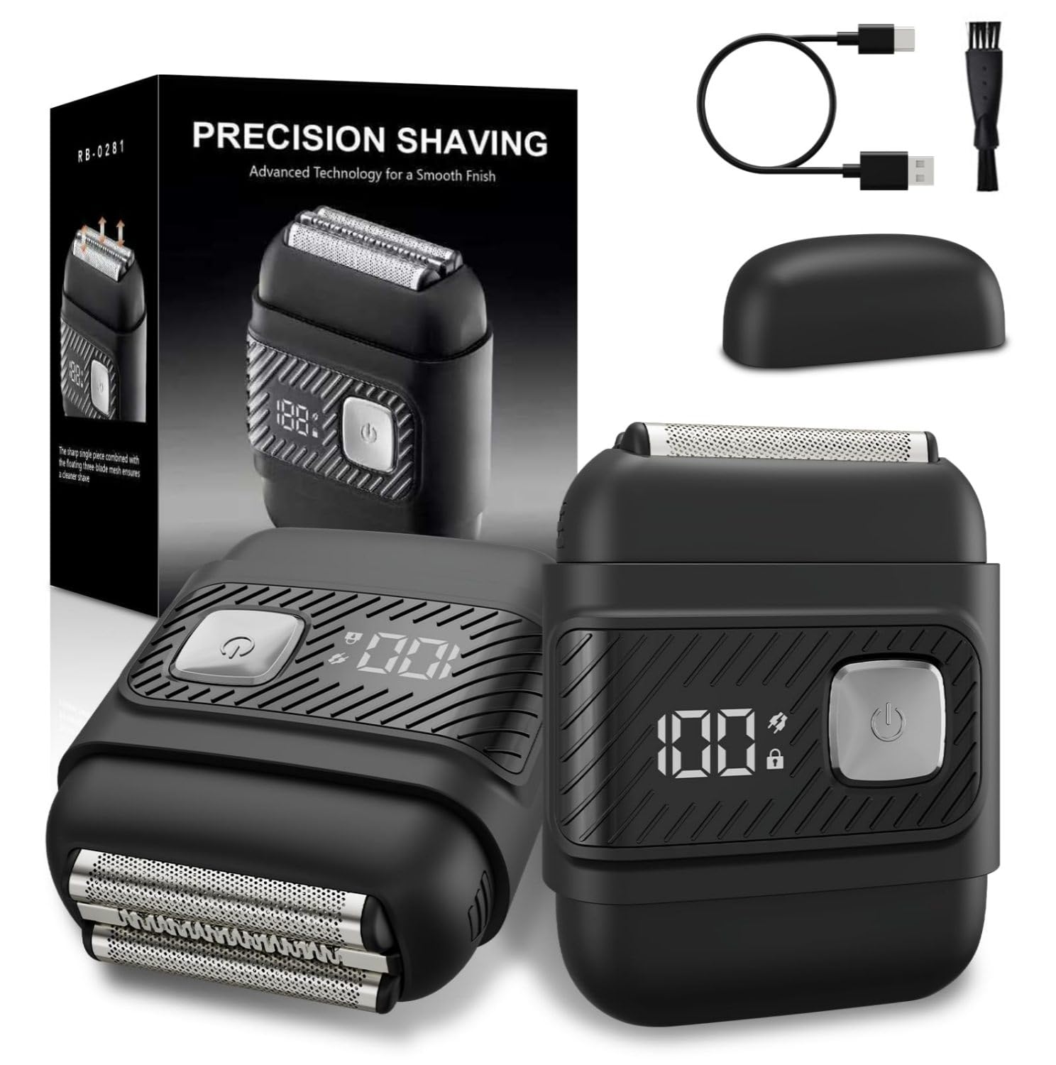 SilkGlow Electric Foil Shavers for Men, Cordless Electric Razor with 3 Floating Blades, Waterproof Foil Shaver for Face, LED Display USB-C Fast Charge, Portable Travel Shaver, Black