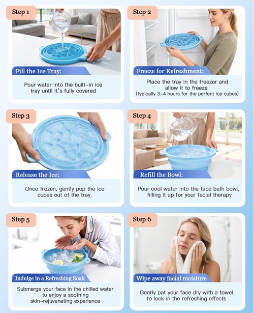 Face Ice Bath Bowl - Silicone Cold Plunge Tub for Facial Therapy & Skin Care, Collapsible Ice Basin with Built-in Ice Tray, Portable Ice Bowl for Face Dunking and Home Spa Use