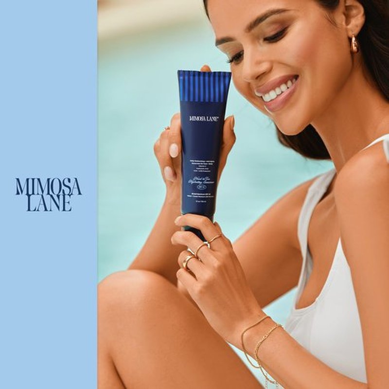 Mimosa Lane Head-to-Toe Hydrating Sunscreen for Face and Body, Broad Spectrum SPF 45, Daily Moisturizer with Anti-Aging Hyaluronic Acid and Vitamin C, Water Resistant, Fragrance-Free, Vegan, 5.1 oz