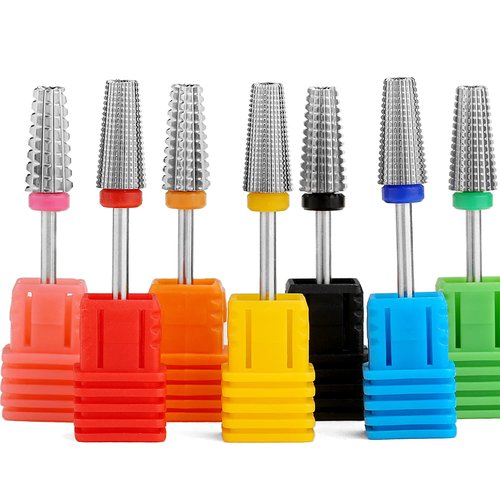ERUIKA 7pcs 5 in 1 Nail Drill Bits Set, Multi-Function Tapered Shaping Carbide Nail Drill Bit Use for Both Left to Right Handed, 3/32 Inch Nail Bit for Remove Acrylic Gel Nail Accessories(Silver)
