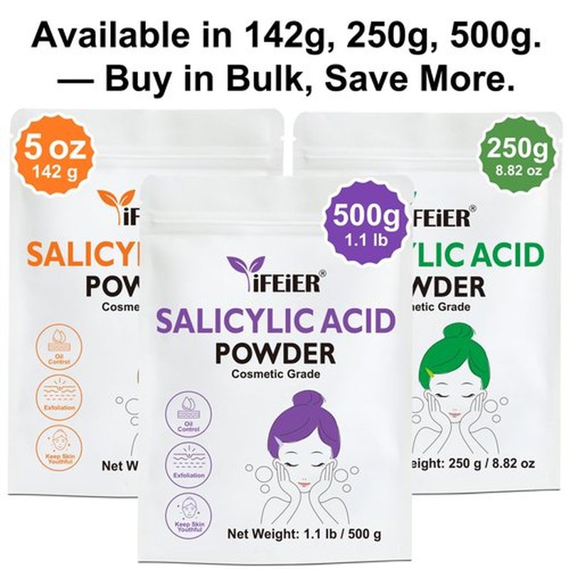 iFEiER Pure Salicylic Acid Powder | Cosmetic Grade Salicylic Acid 1.1 LB (500 g) | Original Ingredients for DIY BHA Exfoliant for Skincare, Body, Hair & Industrial Use | Make Serum