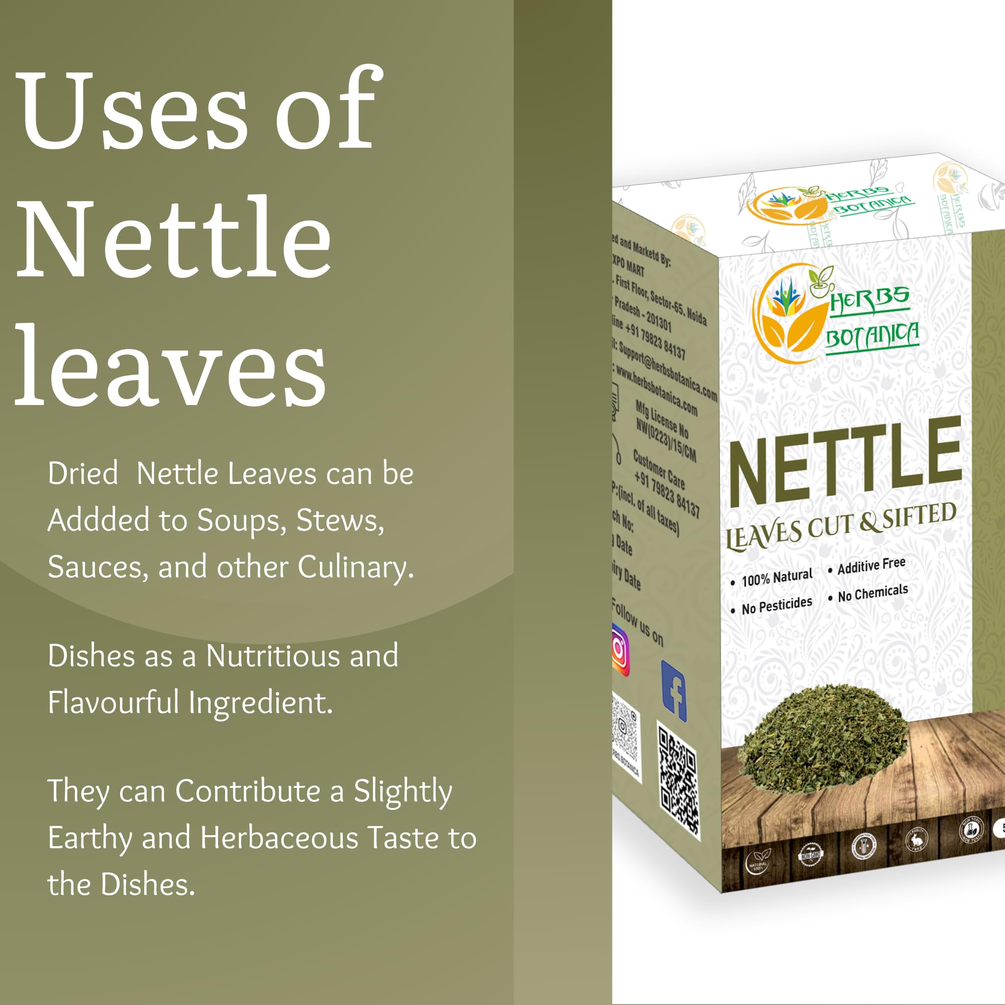 Herbs Botanica Nettle Leaf for Tea Cut and Sifted for Nourishing Herbal Tea, Smoothies Infusions, Stinging Nettle Leaf Ortiga Wellness Supplement Vegan Non GMO 5.29 oz