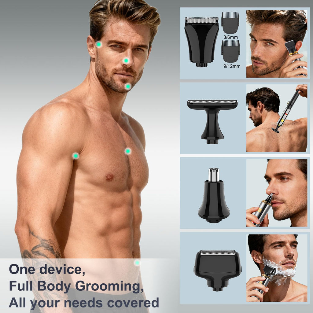 Electric Mens Back Shaver Body Trimmer Hair Groomer 4 in 1 Kit with Extendable Auxiliary Arm Waterproof Facial,Chin,Arm,Back,Pubic Hair Trimmer Grooming Set