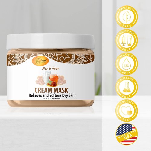 SPA REDI - Body and Foot Cream Mask, Milk and Honey, 16 Oz - Pedicure Massage for Tired Feet and Body, Hydrating, Fresh Skin - Infused with Hyaluronic Acid, Amino Acids, Panthenol, Comfrey Extract