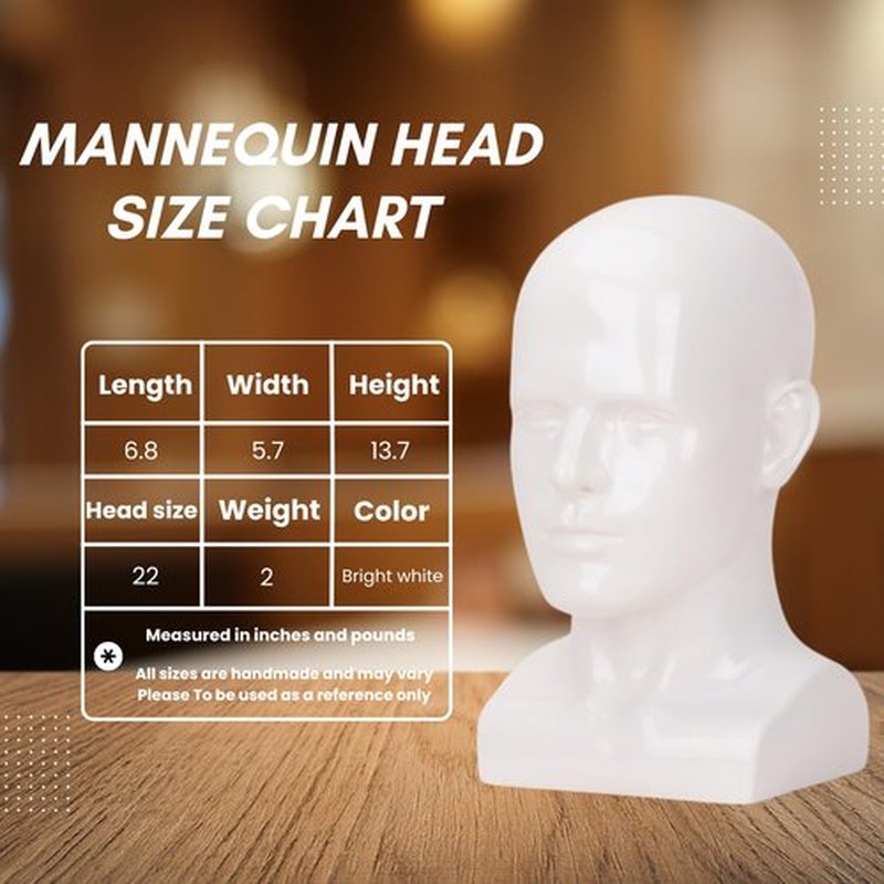 lightmay Male Mannequin Head – 13.7” Bright White Wig Stand for Hats, Wigs, Headphone, Glasses – Great for Styling, Display & Storage (Bright White, 13.7)
