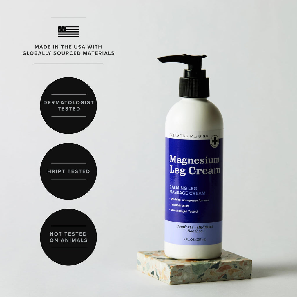 Miracle Plus Magnesium Leg Cream | Magnesium Lotion Calming Leg Cream For Leg Relief | Herbal Moisturizer Topical Body Butter Soothes + Calms Sensations, Itching, & Shaking, 8oz, 3 Piece